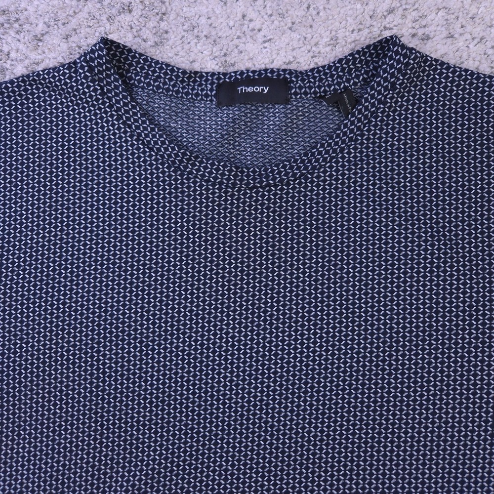 Theory T-Shirt Mens XL Jacquard Geometric Short Sleeve Crew Neck Tee Blue GUC